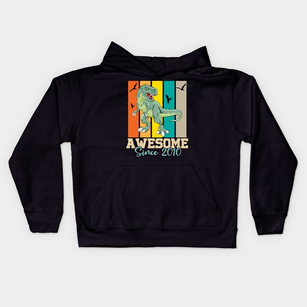 10th Birthday Shirt Dinosaur Gift Awesome Since 2010 Kids Hoodie by teestore_24